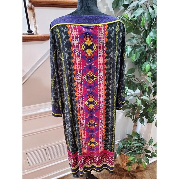 ILE Women's Multicolor Polyester Boat Neck Long Sleeve Knee Length Dress Size 18 - Picture 7 of 12